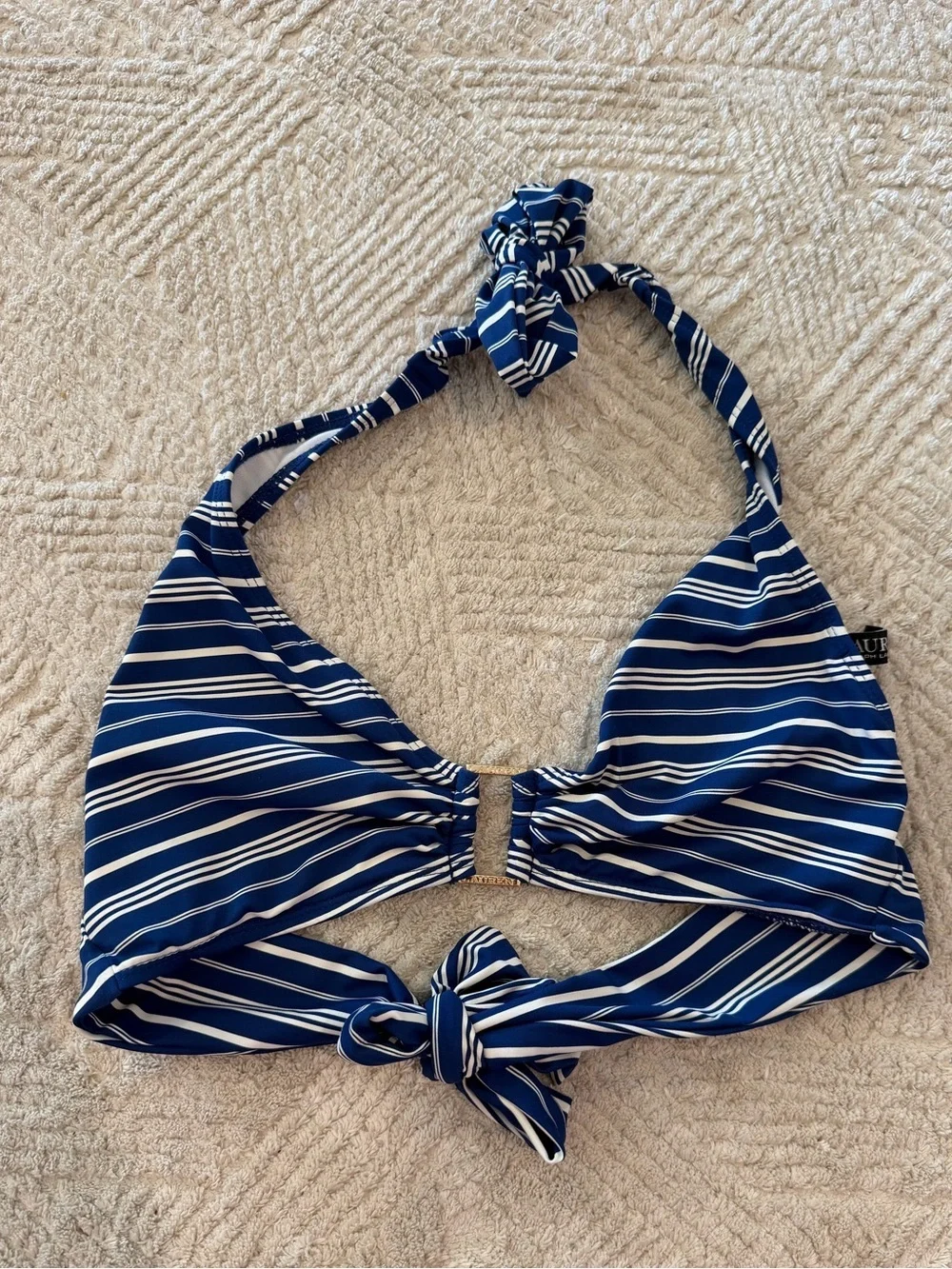 Ralph Lauren Blue and White Striped Halter Bikini Top